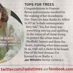 “Our Trees on Radio 4, Radio Time letter